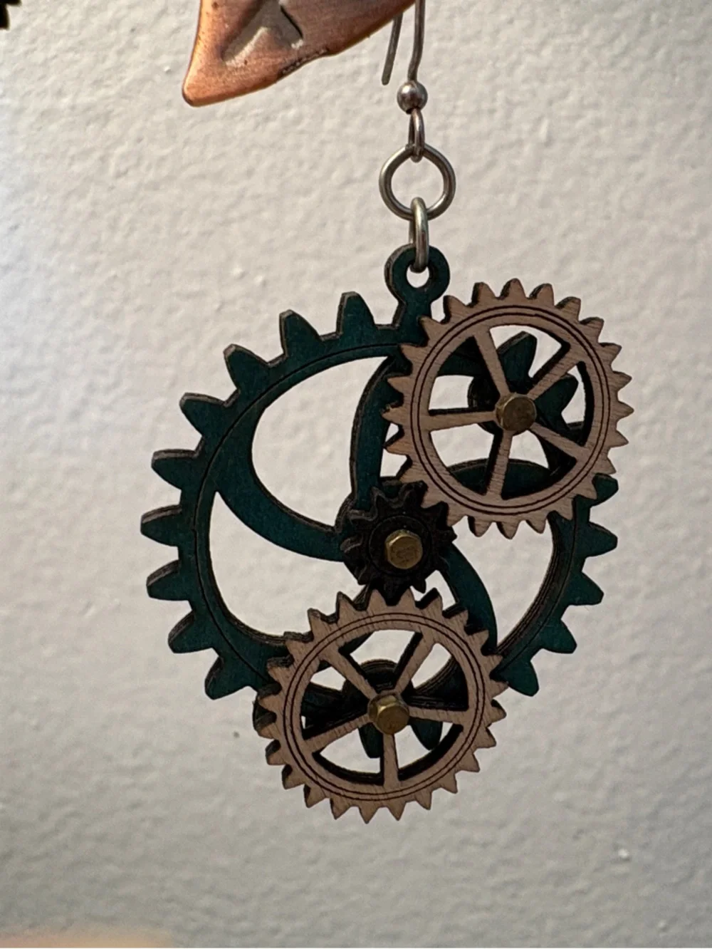 Wooden Steampunk Kinetic Earrings